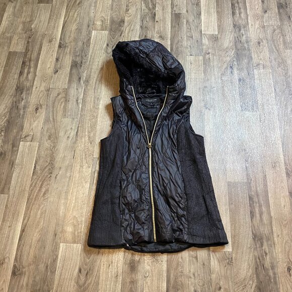 Marc New York Black Puffer Fleece Hood Vest Zip Front Size Medium Black - Picture 1 of 8